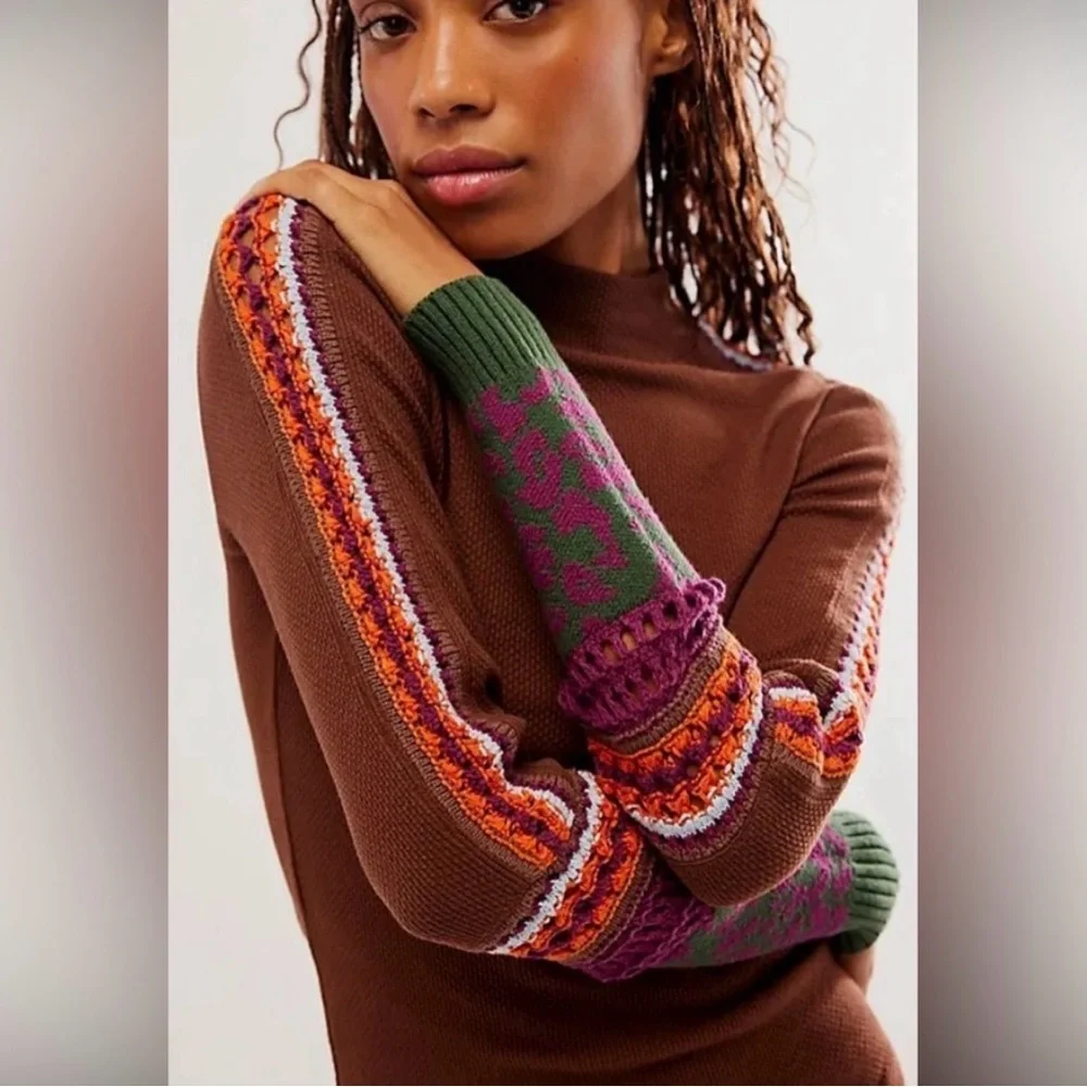 NWT Free People Top Pullover Crochet Switch It Up Boho Thermal Knit